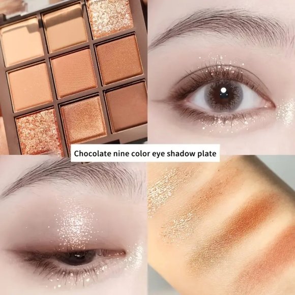 9 Colors Chocolate Eyeshadow Palette Matte Pearlescent Sequins Brighten Earth - Picture 3 of 5